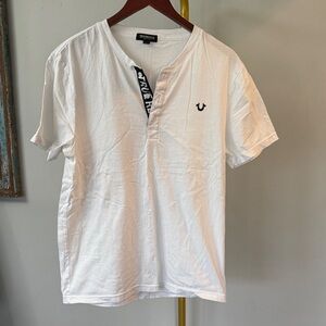 True Religion Casual White quarter Button Down t Shirt EUC M